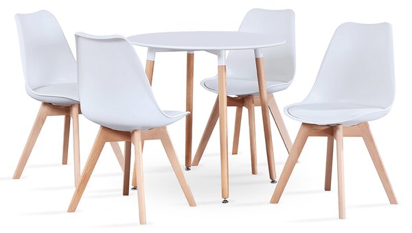 KONDELA Jídelní stůl, bílá/buk, průměr 80 cm, ELCAN NEW TYP 2