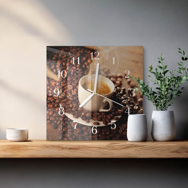 Skleněné hodiny Šálek kávy zskb-30x30-00083305