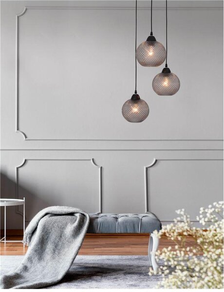 Nova Luce Závěsné svítidlo VIENTI tmavě šedé sklo, 30cm, E27 3x12W