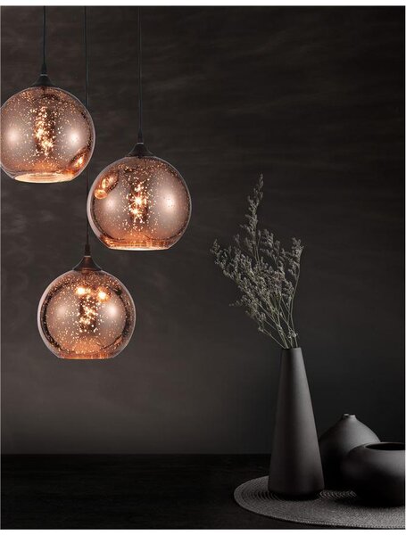 Nova Luce Závěsné svítidlo BLAZE měďené sklo a černý kov E27 3x12W