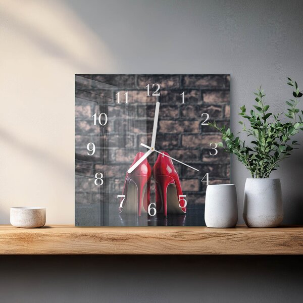 Skleněné hodiny Červené vysoké podpatky zskb-30x30-00091861