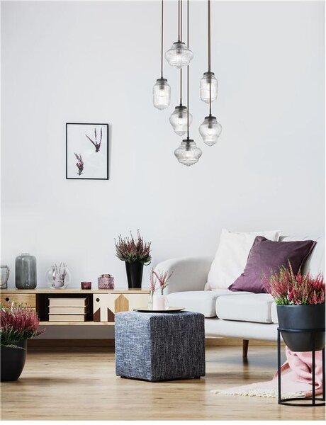 Nova Luce Závěsné svítidlo NORD čiré sklo hnědá kovová základna E14 6x5W