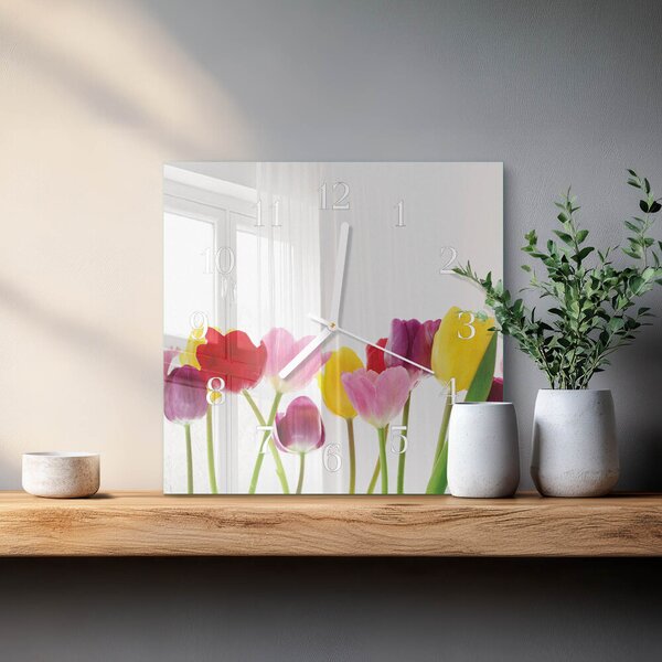 Skleněné hodiny Barevné tulipány zskb-30x30-00080794