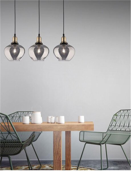 Nova Luce Závěsné svítidlo CEDRO kouřové sklo Bronz a černý kov E27 3x12W