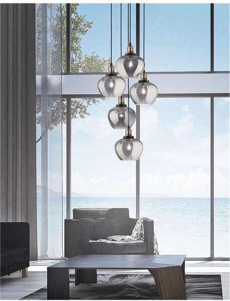 Nova Luce Závěsné svítidlo CEDRO kouřové sklo Bronz a černý kov E27 5x12W