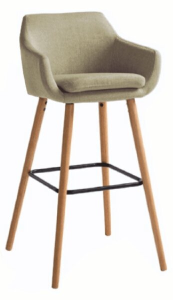 Barová židle čalouněná béžová látka podnož buk dřevo TK3179