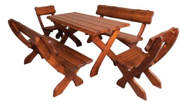 Dřevěný zahradní set MO230, stůl + 2 židle+2 lavice