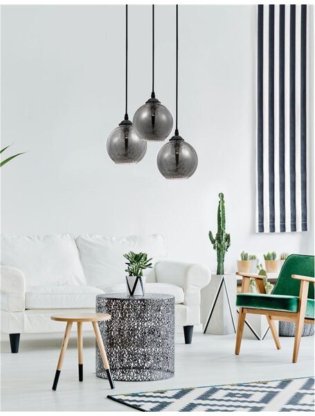 Nova Luce Závěsné svítidlo ADELINA kouřové sklo černý kov E27 3x12W