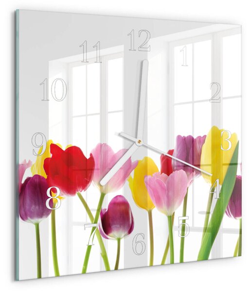 Skleněné hodiny Barevné tulipány zskb-30x30-00080794