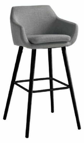 Barová židle čalouněná šedohnědá látka podnož černá dřevo TK3179