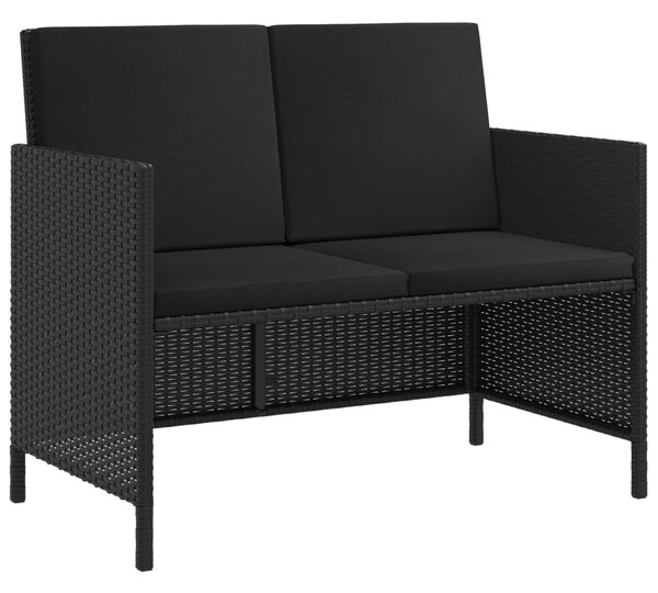 6dílný zahradní jídelní set s poduškami černý polyratan
