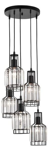 Nova Luce Závěsné svítidlo CARTER černý hliník a křišťál E27 5x12W