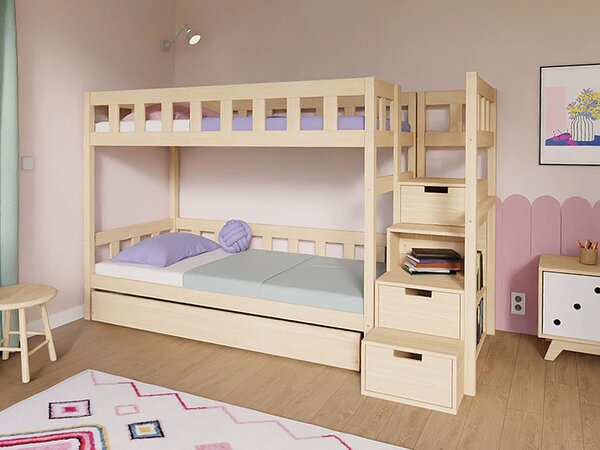 Patrová postel PLOTTY s úložnými schody 90x200 cm - Bílá, Zvolte šuplík: Úložný šuplík, Zvolte stranu: Vlevo