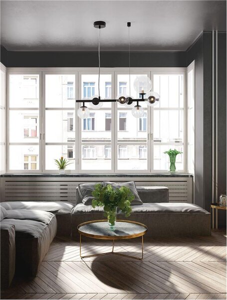 Nova Luce Závěsné svítidlo ODILLIA matný černý kov a sklo G9 7x6W