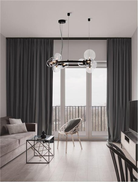 Nova Luce Závěsné svítidlo ODILLIA matný černý kov a sklo G9 11x6W