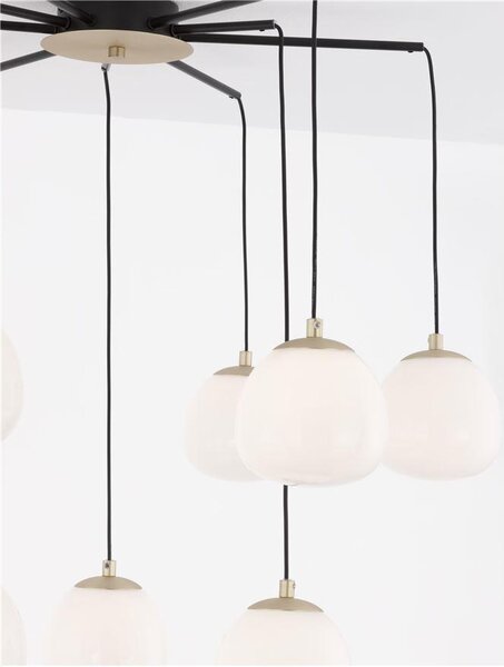 Nova Luce Závěsné svítidlo THE EGG zlatá a matný černý kov lesklé opálové sklo G9 8x5W