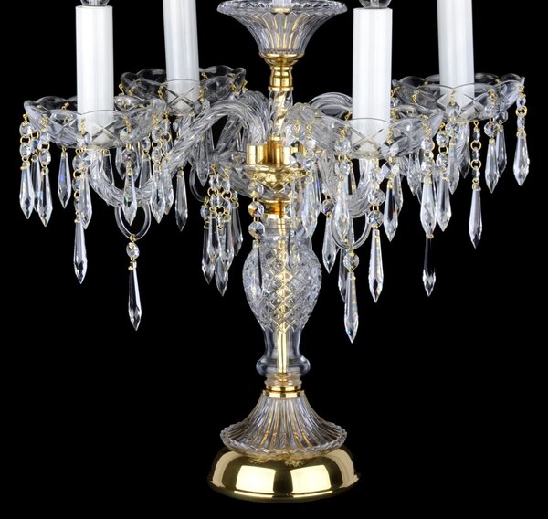DBK GLASS Elegantní křišťálová stolní lampa se 4 rameny a skleněným hrotem (skleněný rampouch) SE-0500-4-S
