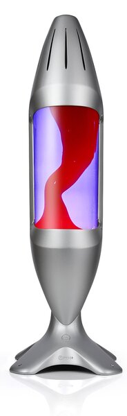 Mathmos iO Giant Silver, originální lávová lampa, stříbrná s fialovou tekutinou a červenou lávou, výška 78cm