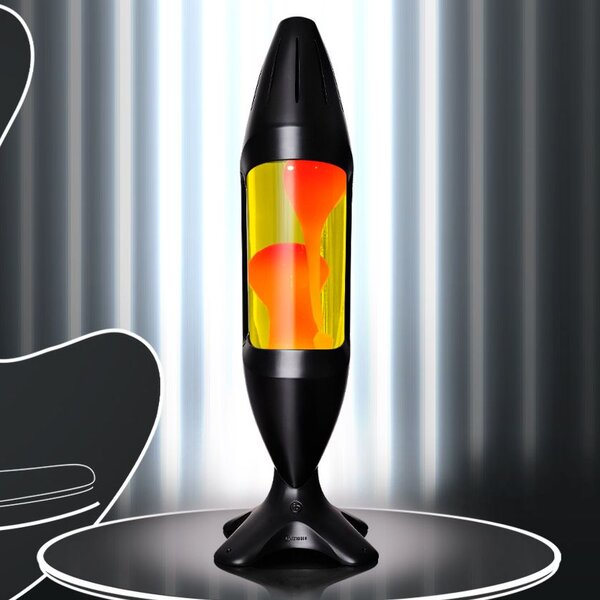 Mathmos iO Giant Black, originální lávová lampa, matně černá se žlutou tekutinou a oranžovou lávou, výška 78cm