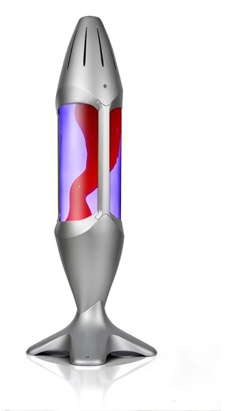 Mathmos iO Giant Silver, originální lávová lampa, stříbrná s fialovou tekutinou a červenou lávou, výška 78cm