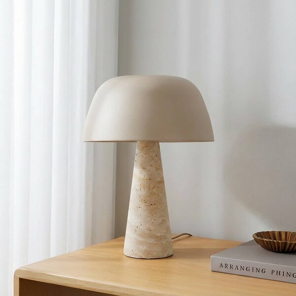 Lindby stolní lampa Magritt, béžová, kov, kámen, 41 cm, Krémová / jantar, Obývací pokoj / jídelna, Kámen, Moderní