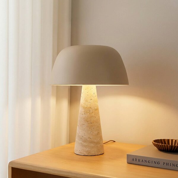 Lindby stolní lampa Magritt, béžová, kov, kámen, 41 cm, Krémová / jantar, Obývací pokoj / jídelna, Kámen, Moderní