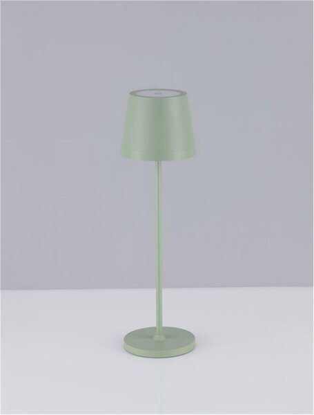 NOVA LUCE venkovní stolní lampa SEINA olivově zelený hliník a akryl LED 2W 2700K 5V DC IP54 vypínač na těle nabíjecí s PG základnou nebo USB C kabelem 9223405