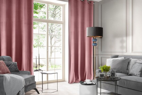 ZATEMŇOVACÍ ZÁVĚS NA KROUŽCÍCH ROSA 140X250 CM TMAVĚŘŮŽOVÁ
