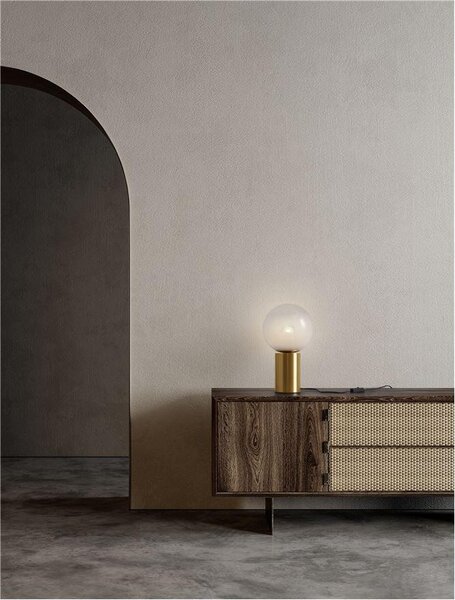Nova Luce Stolní lampa JIAN mosazný zlatý kov a bílé sklo s přechody E27 1x12W