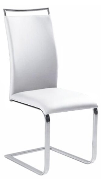 Kovová jídelní židle z ekokůže v bílé barvě s moderním podstavcem bez zadní opěry TK127