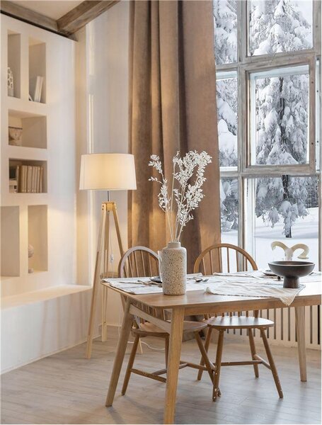 Nova Luce Stojací lampa LE ROY bílé stínidlo přírodní dřevěná základna E27 1x12W