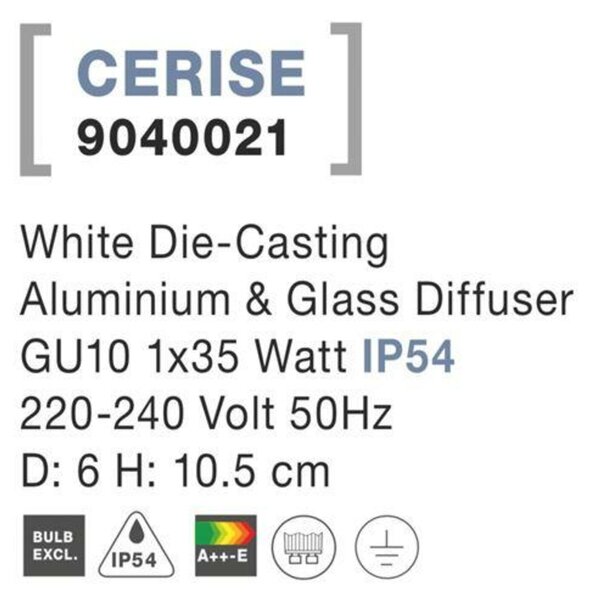 NOVA LUCE venkovní stropní svítidlo CERISE bílý litý hliník a skleněný difuzor GU10 1x7W IP54 220-240V bez žárovky 9040021