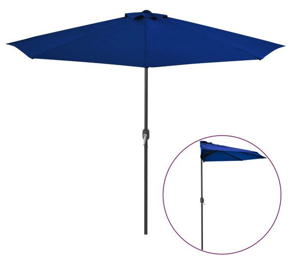 Slunečník na balkon - hliníková tyč - půlkruh - 300x150x253 cm | modrý