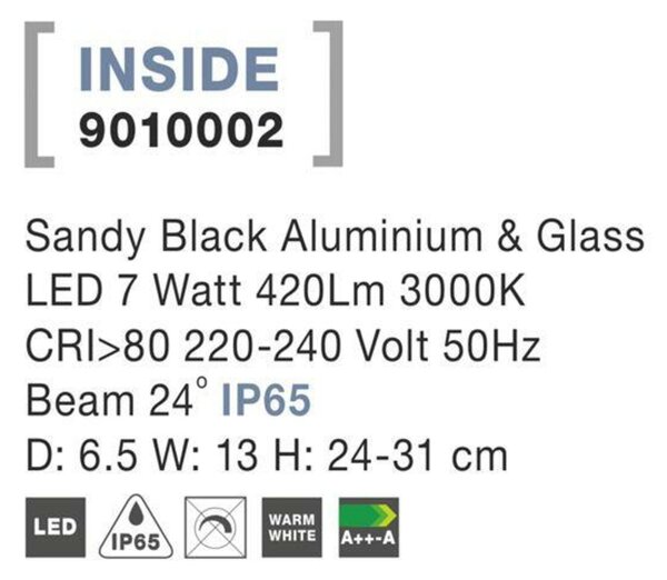NOVA LUCE venkovní svítidlo s bodcem INSIDE černý hliník a sklo LED 7W 3000K 220-240V 24st. IP65 9010002