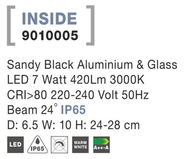 NOVA LUCE venkovní svítidlo s bodcem INSIDE černý hliník a sklo LED 7W 3000K 220-240V 24st. IP65 9010005