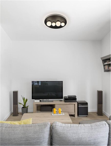 Nova Luce Stropní LED svítidlo VELNA černý hliník a opálové sklo 3000K 63W stmívatelné
