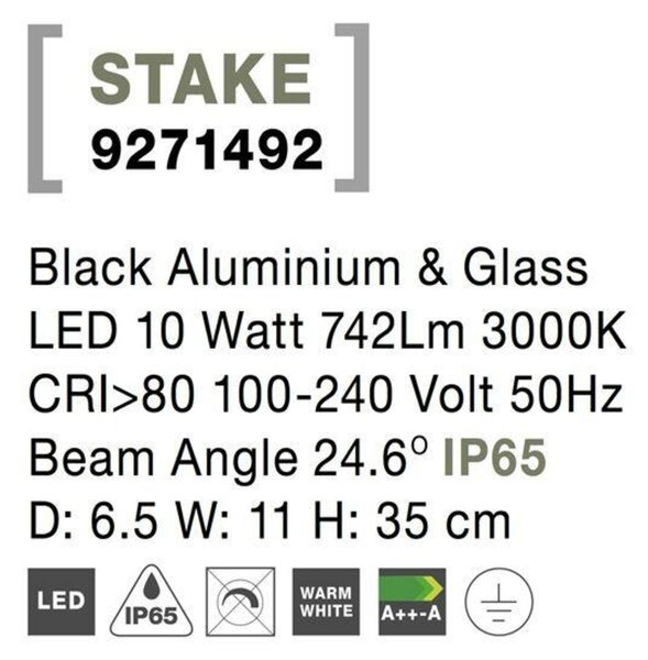 NOVA LUCE venkovní svítidlo s bodcem STAKE černý hliník a sklo LED 10W 3000K 100-240V 24st. IP65 9271492
