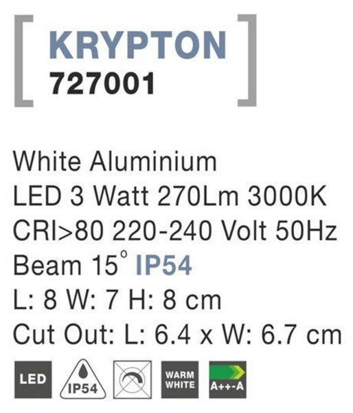 NOVA LUCE venkovní zapuštěné svítidlo do zdi KRYPTON bílý hliník LED 3W 3000K 220-240V 15st. IP54 727001
