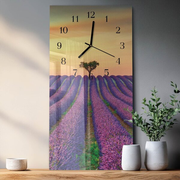 Skleněné hodiny vertikální Levandulové pole zsppc-30x60-00176176