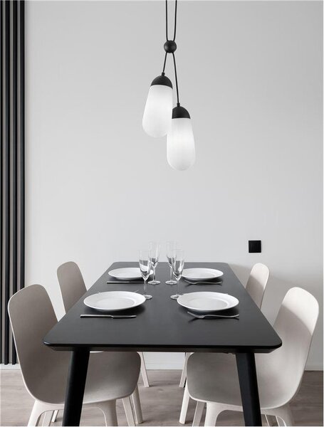 Nova Luce Závěsné svítidlo BLAKY matný černý kov a opálové sklo E14 2x5W