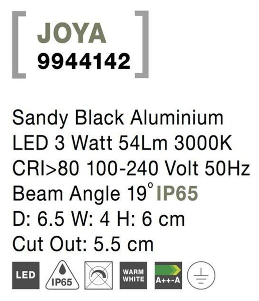 NOVA LUCE venkovní zapuštěné svítidlo do zdi JOYA černý hliník LED 3W 3000K 100-240V 19st. IP65 9944142