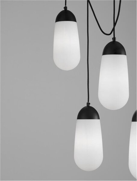 Nova Luce Závěsné svítidlo BLAKY matný černý kov a opálové sklo E14 5x5W