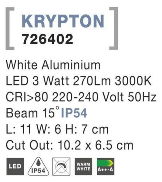 NOVA LUCE venkovní zapuštěné svítidlo do zdi KRYPTON bílý hliník LED 3W 3000K 220-240V 15st. IP54 726402