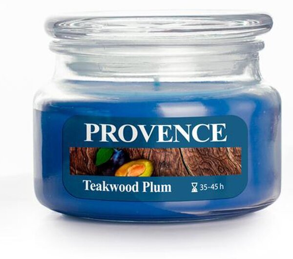 Provence Vonná svíčka ve skle 45 hodin teakové dřevo a švestka