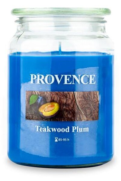 Provence Vonná svíčka ve skle 95 hodin teakové dřevo a švestka