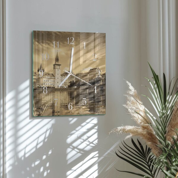 Skleněné hodiny Hrad Sépie zskb-30x30-00080486