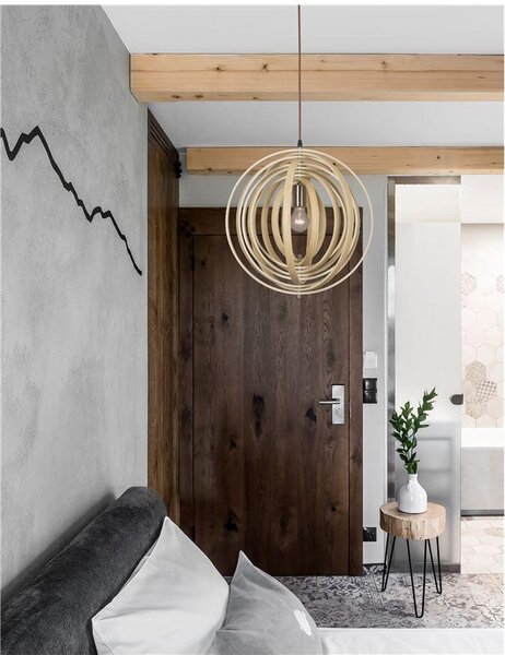 Nova Luce Závěsné svítidlo ASCO přírodní Dřevo hnědý textilní kabel E27 1x12W