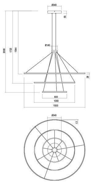 Redo 01-2246-TRIAC Orbit direct, závěsné kruhové svítidlo, 186W LED 3000K stmívatelné TRIAC , bronz, prům. 60+100+150cm