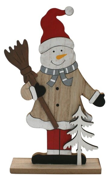 Dřevěná vánoční dekorace – sněhulák s koštětem, 20 cm 2009227