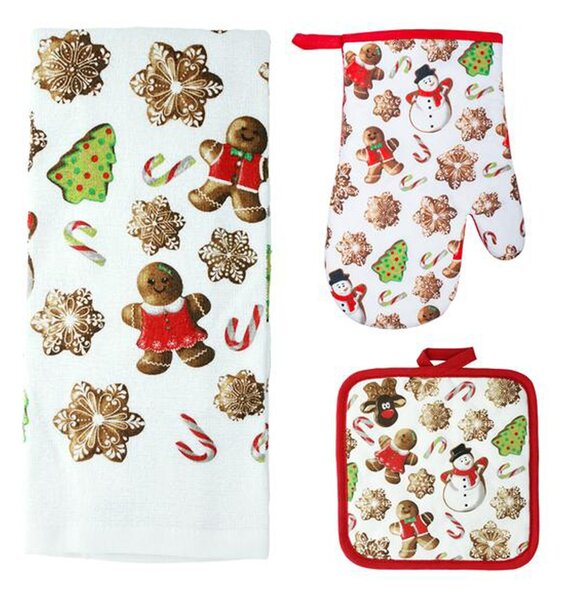 Toro Kuchyňský set perníčky - rukavice, chňapka, utěrka